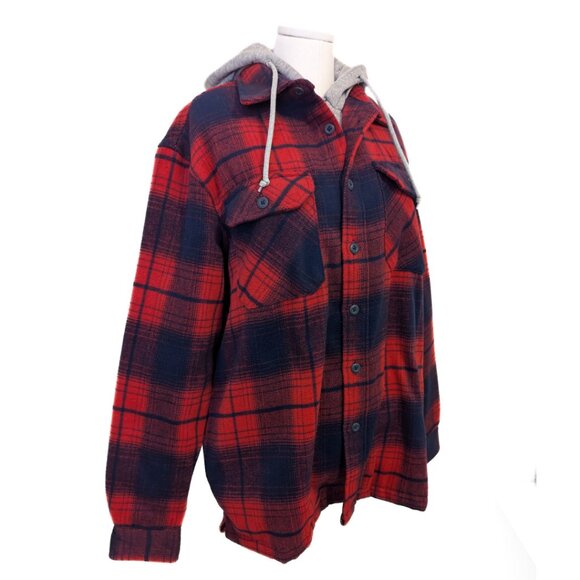 💫HOST PICK💫 Plaid Zara Jacket Hoodie Layered Red Navy Zip Up Size M Men's - Picture 7 of 9